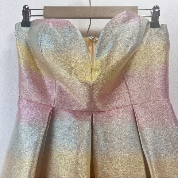 Betsey Johnson Metallic Gown Size 8 Rainbow Sweetheart-Neck Strapless Prom Dress - Picture 7 of 15